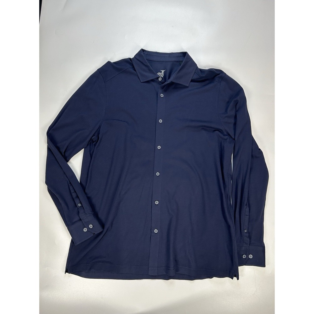 Raffi The Dylan Shirt Men's Large Navy Blue 100% Cotton Button Up Dress Comfort
